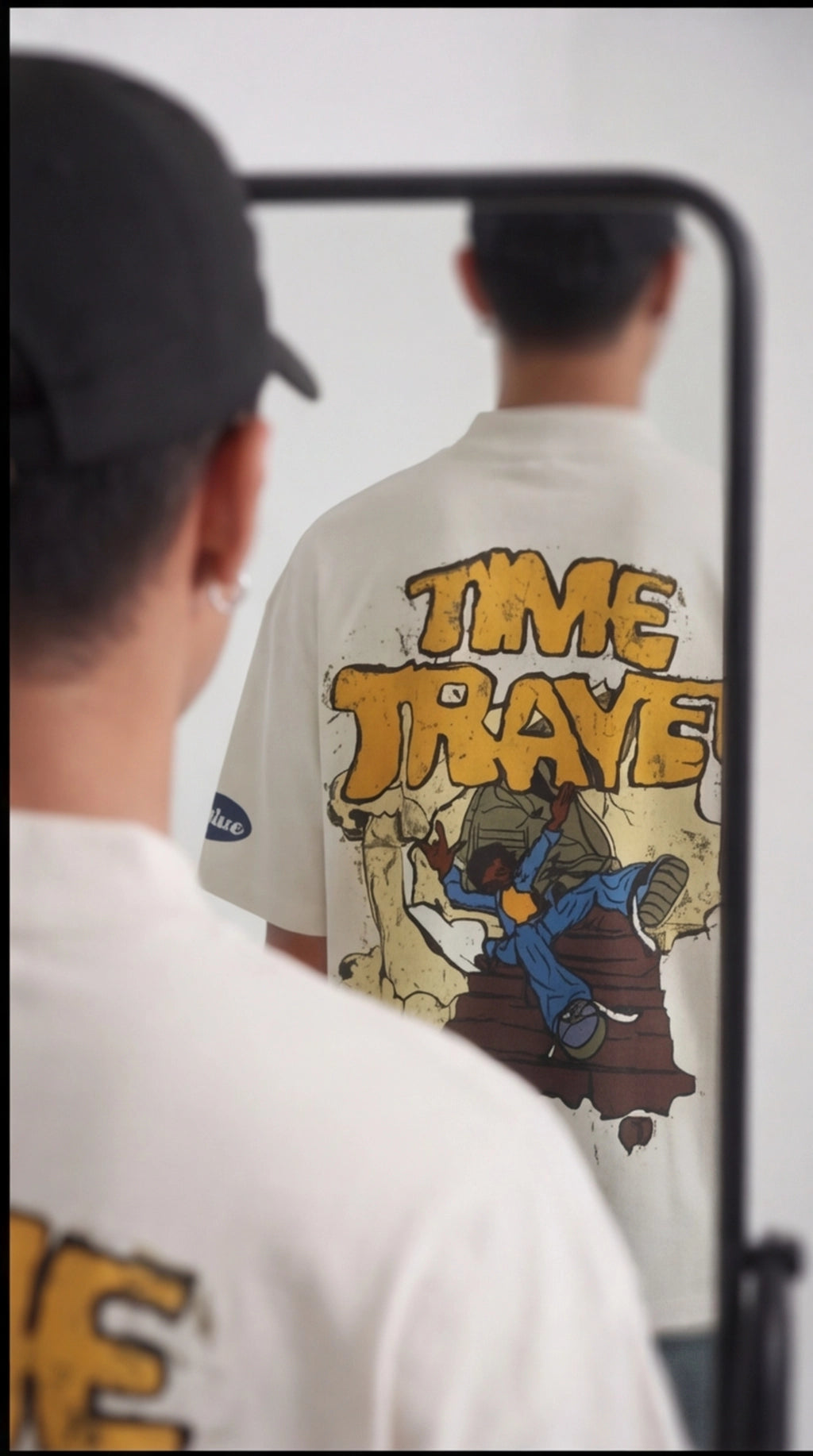 TIME TRAVELER Comic Graphic Oversized T-Shirt — Cream
