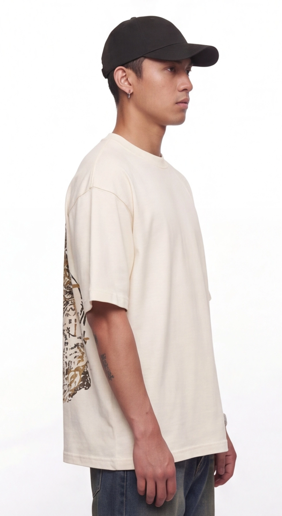 SCORPION Flame Graphic Oversized T-Shirt — Cream