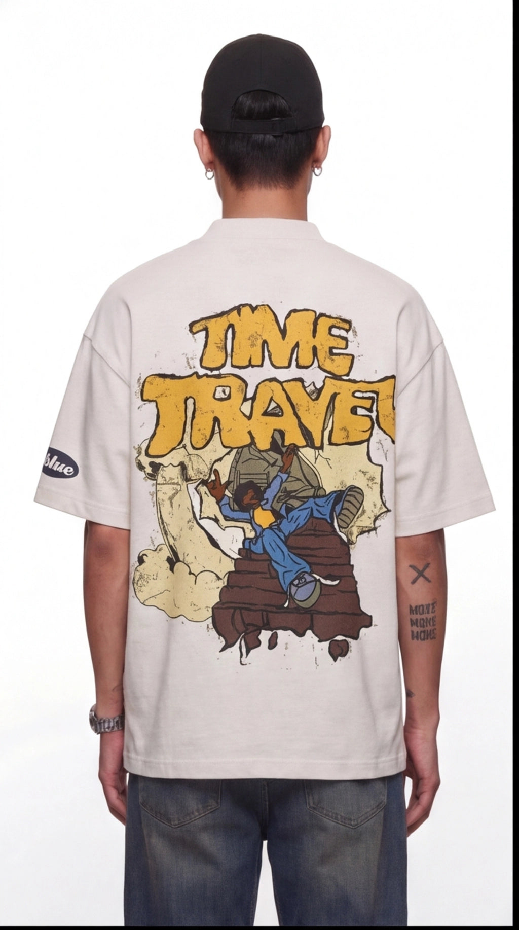 TIME TRAVELER Comic Graphic Oversized T-Shirt — Cream