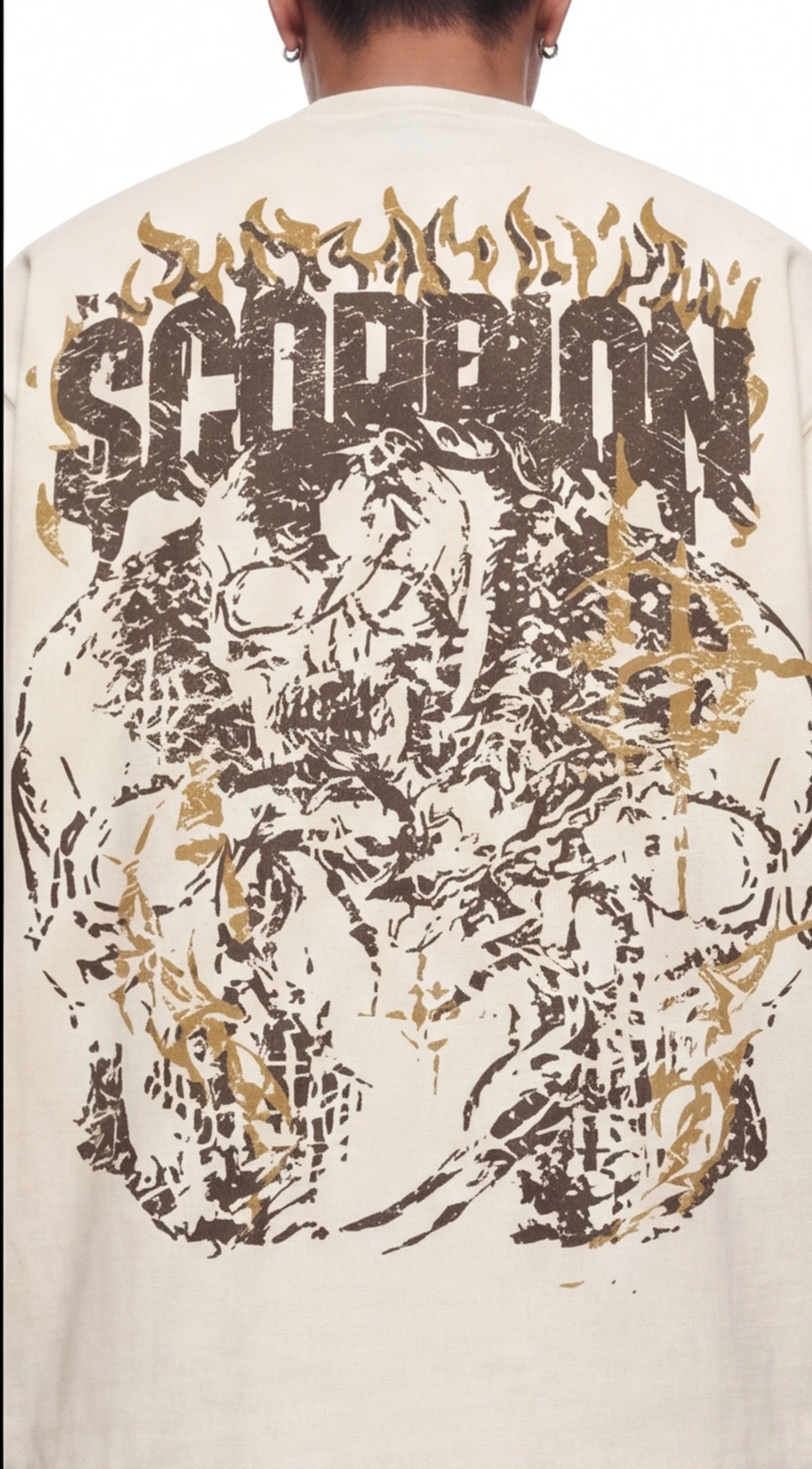 SCORPION Flame Graphic Oversized T-Shirt — Cream