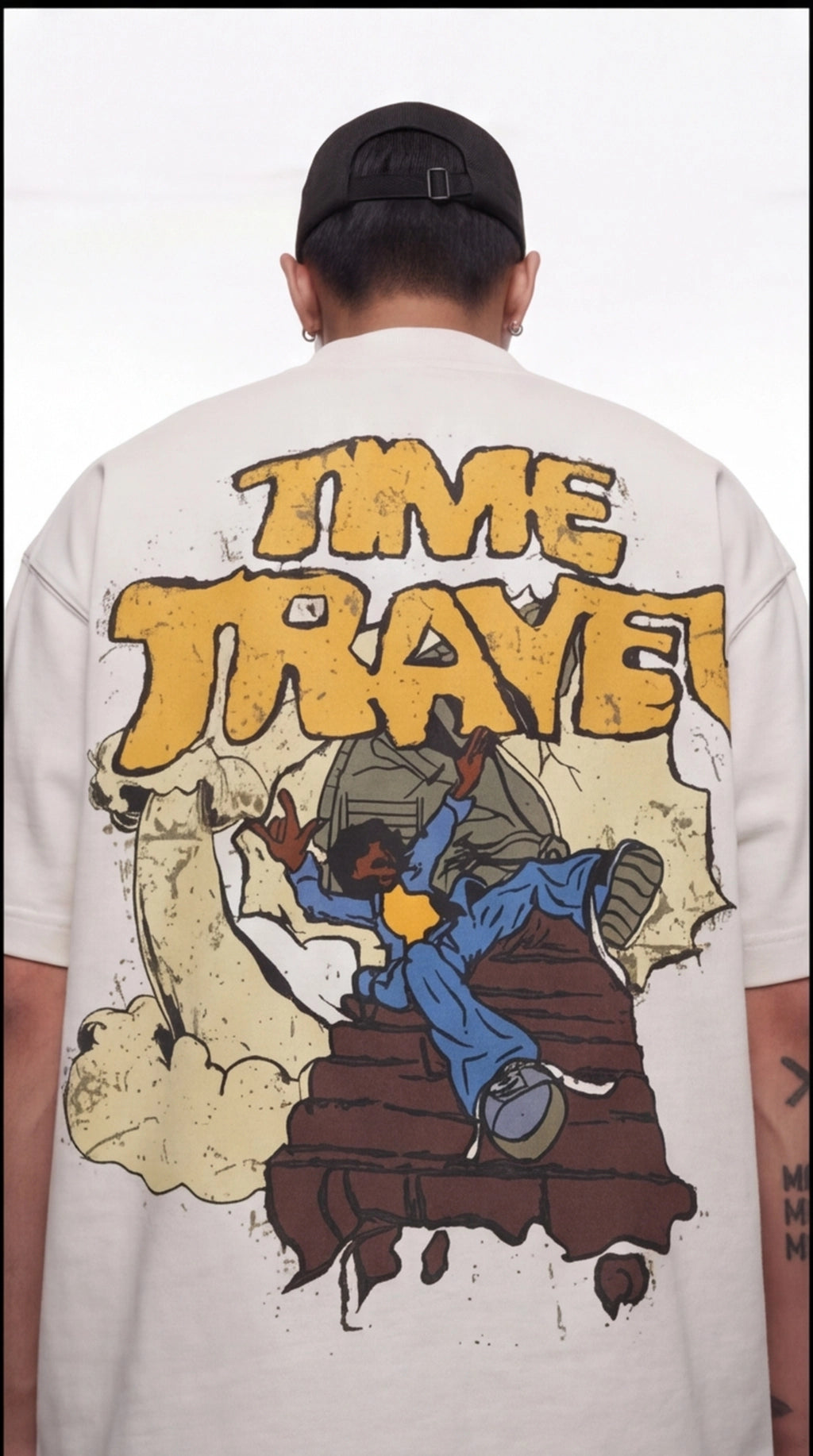 TIME TRAVELER Comic Graphic Oversized T-Shirt — Cream