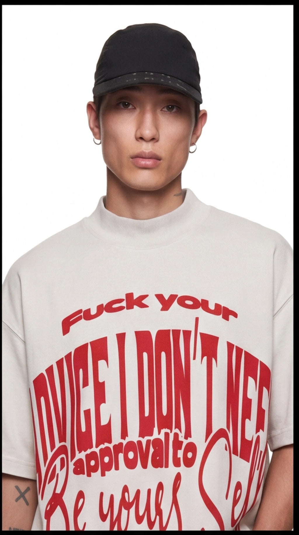 "F*ck Your Judge, I Don't Need Approval To Be Yourself" Oversized Graphic T-Shirt | Beige