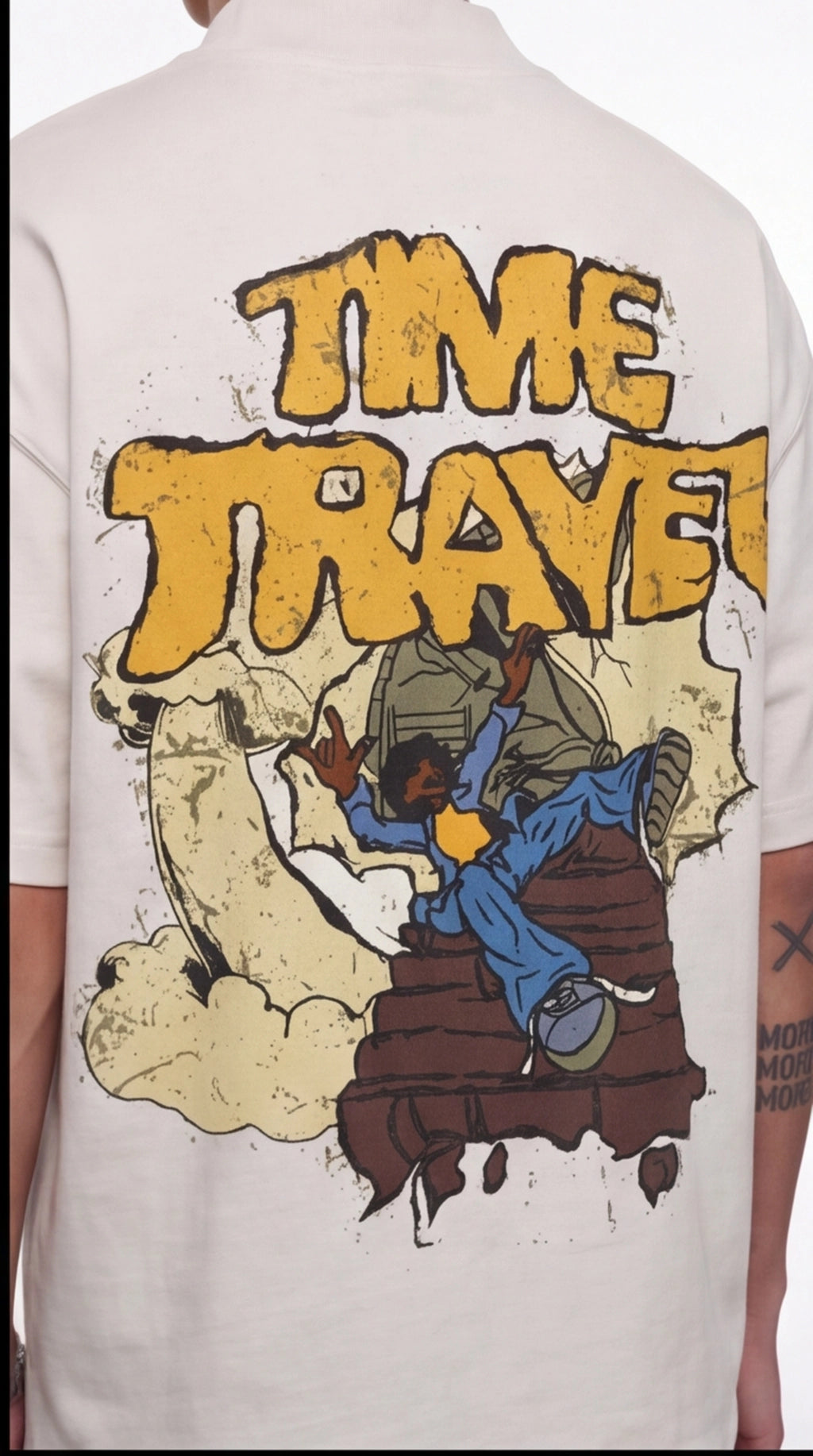TIME TRAVELER Comic Graphic Oversized T-Shirt — Cream