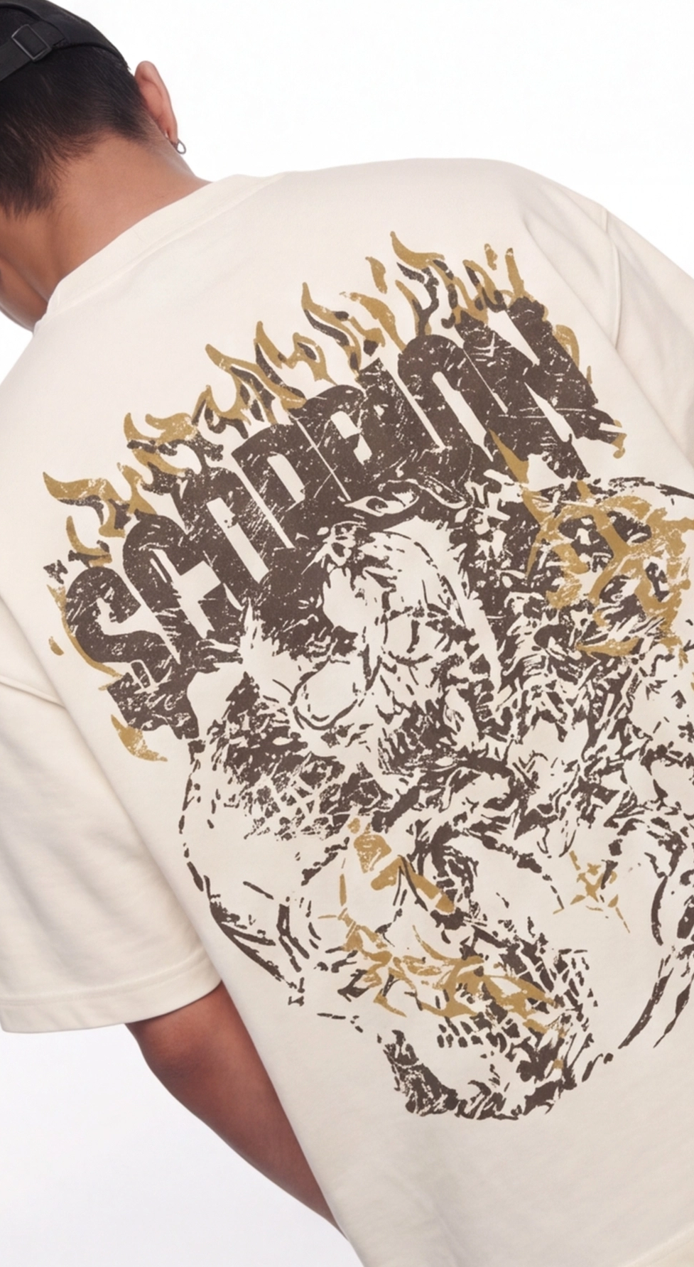 SCORPION Flame Graphic Oversized T-Shirt — Cream