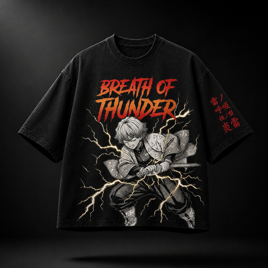 Anime Breath of Thunder Oversized Downshoulder Tshirt