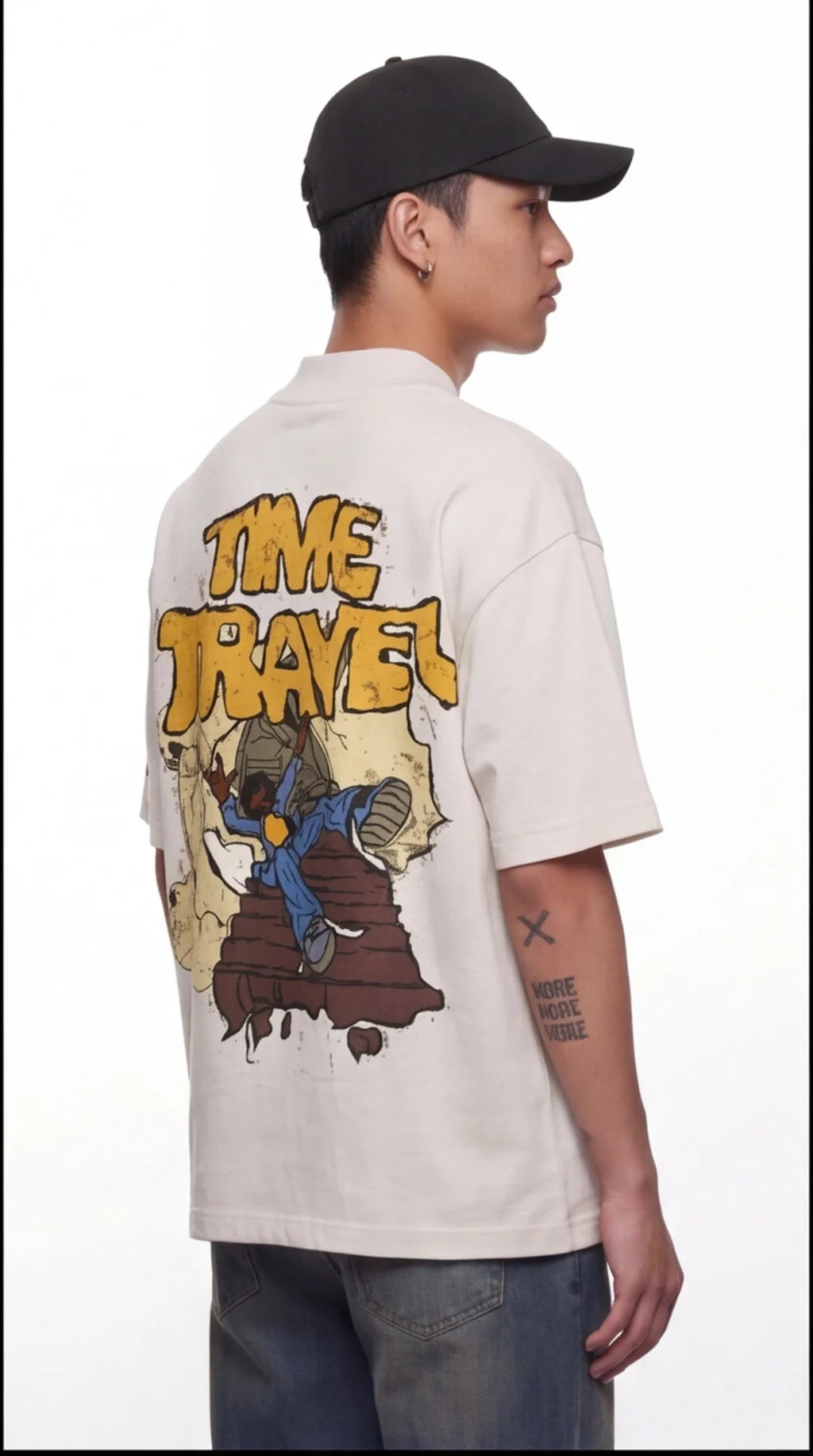 TIME TRAVELER Comic Graphic Oversized T-Shirt — Cream
