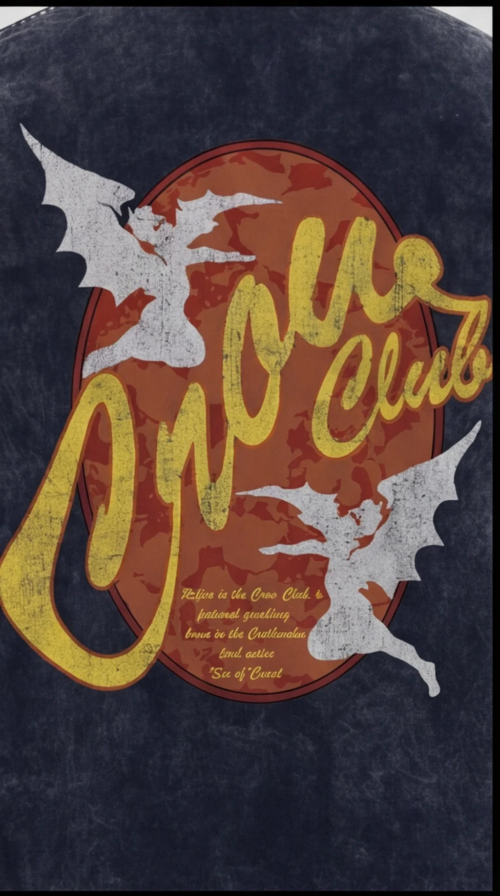 CROW CLUB BAT GRAPHIC ACID WASH OVERSIZED T-SHIRT — NAVY