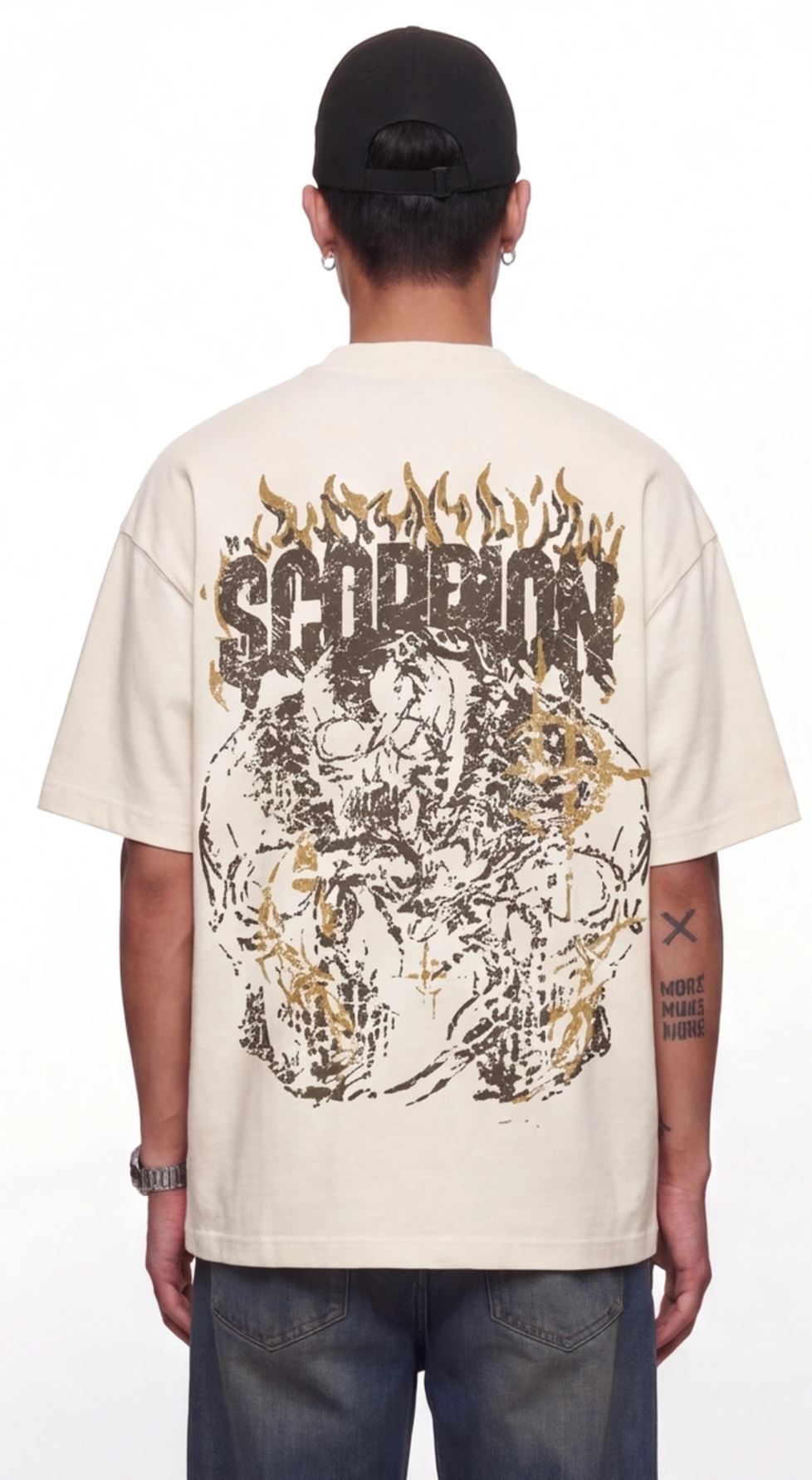 SCORPION Flame Graphic Oversized T-Shirt — Cream