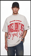 "F*ck Your Judge, I Don't Need Approval To Be Yourself" Oversized Graphic T-Shirt | Beige