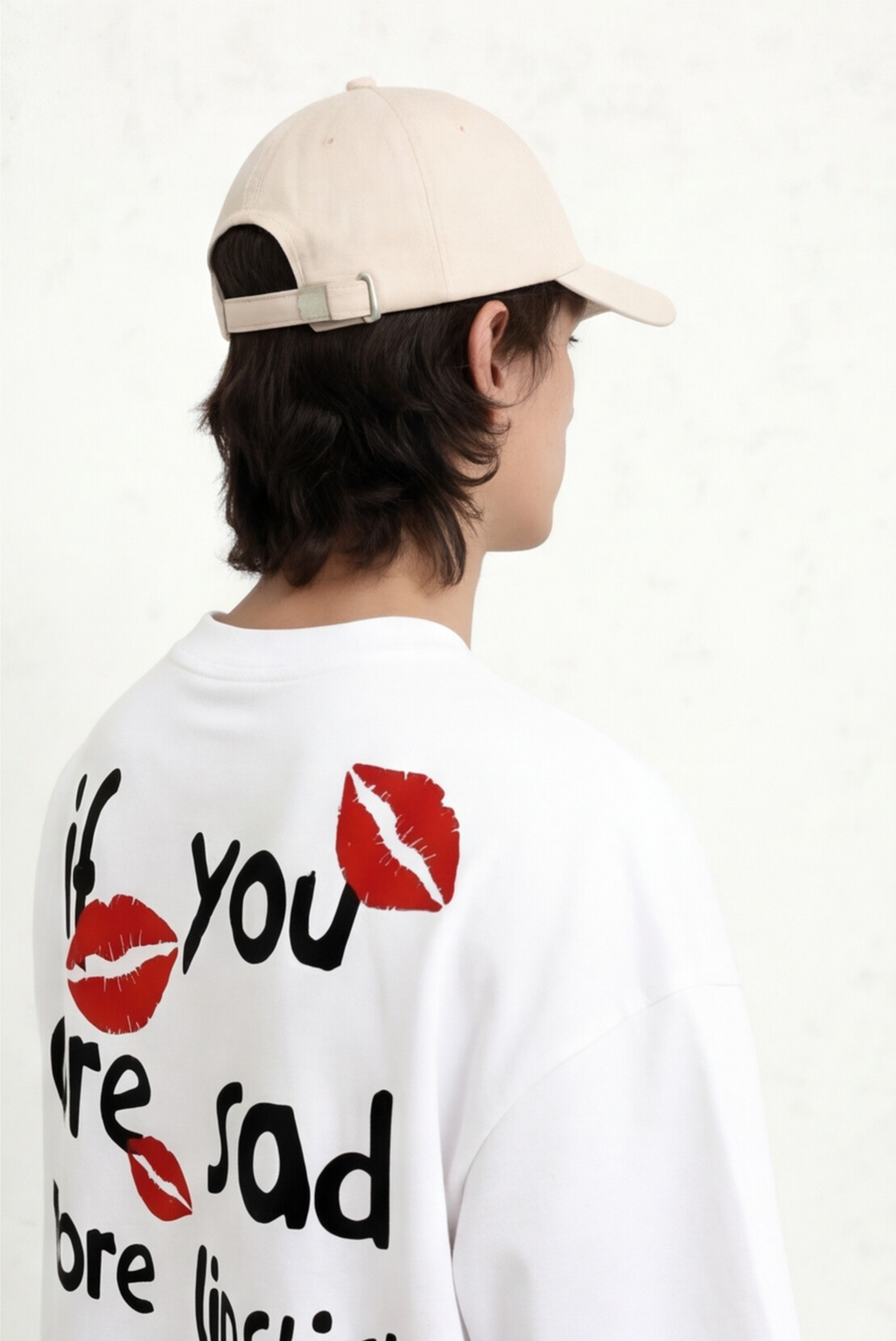 If You Are Sad, More Lipstick and Attack" Oversized Graphic T-Shirt — White