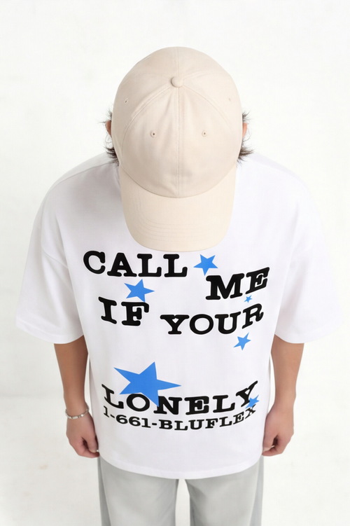 Call Me If You're Lonely" Oversized Graphic T-Shirt — White