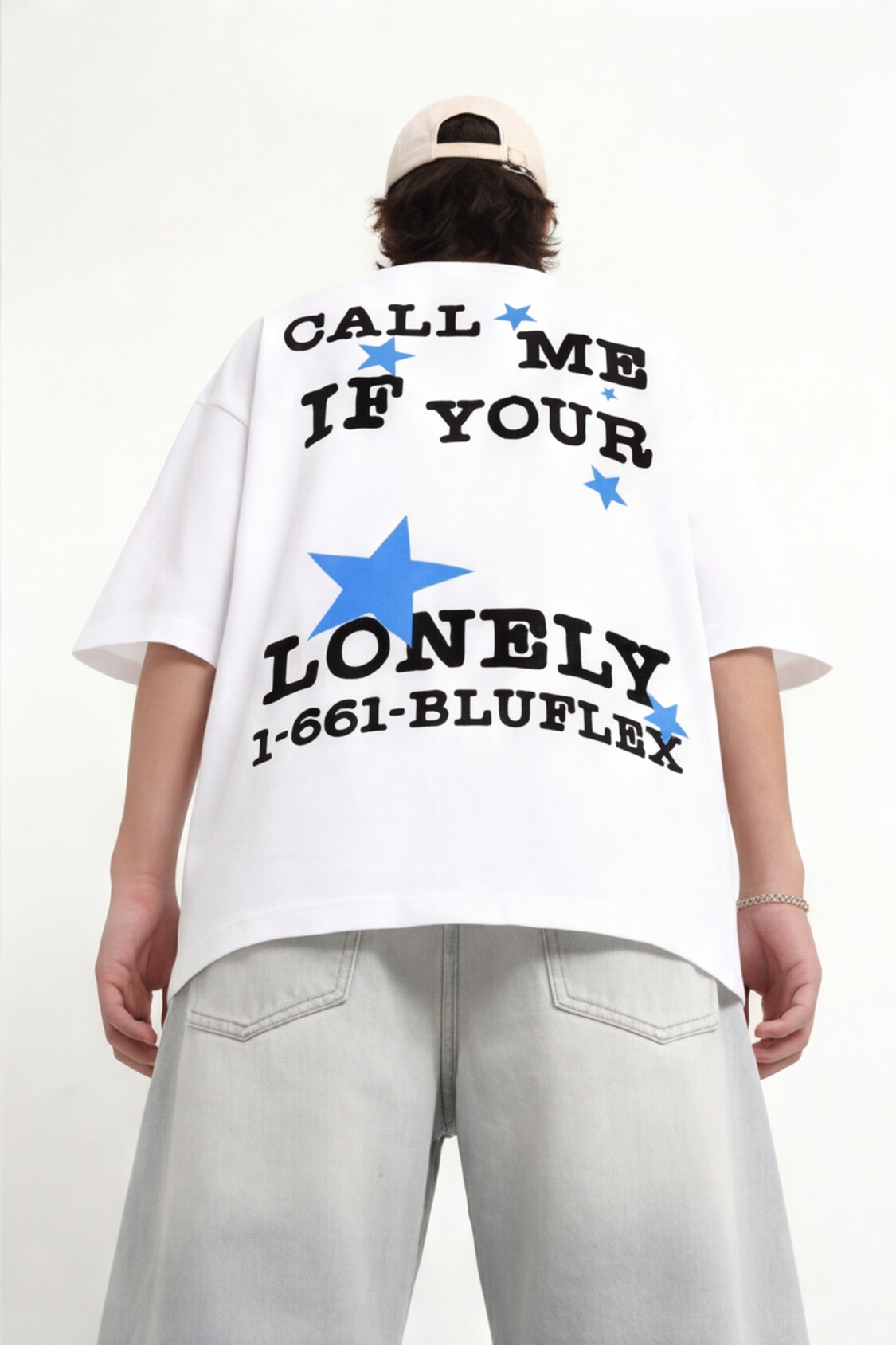 Call Me If You're Lonely" Oversized Graphic T-Shirt — White