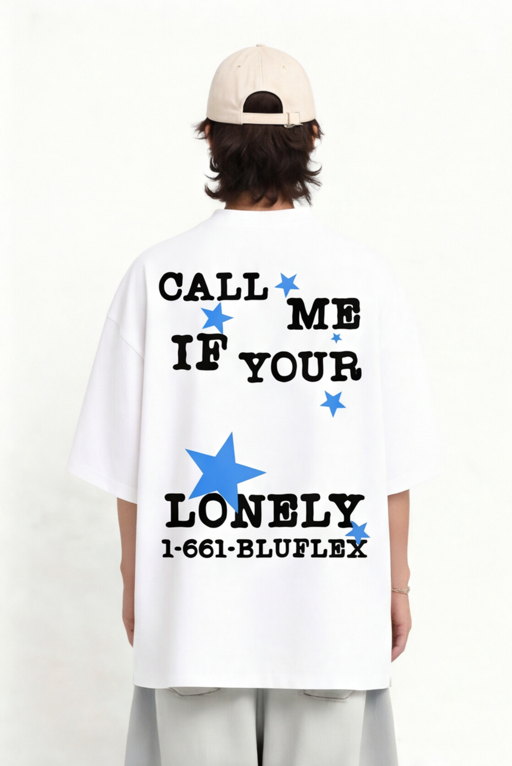 Call Me If You're Lonely" Oversized Graphic T-Shirt — White