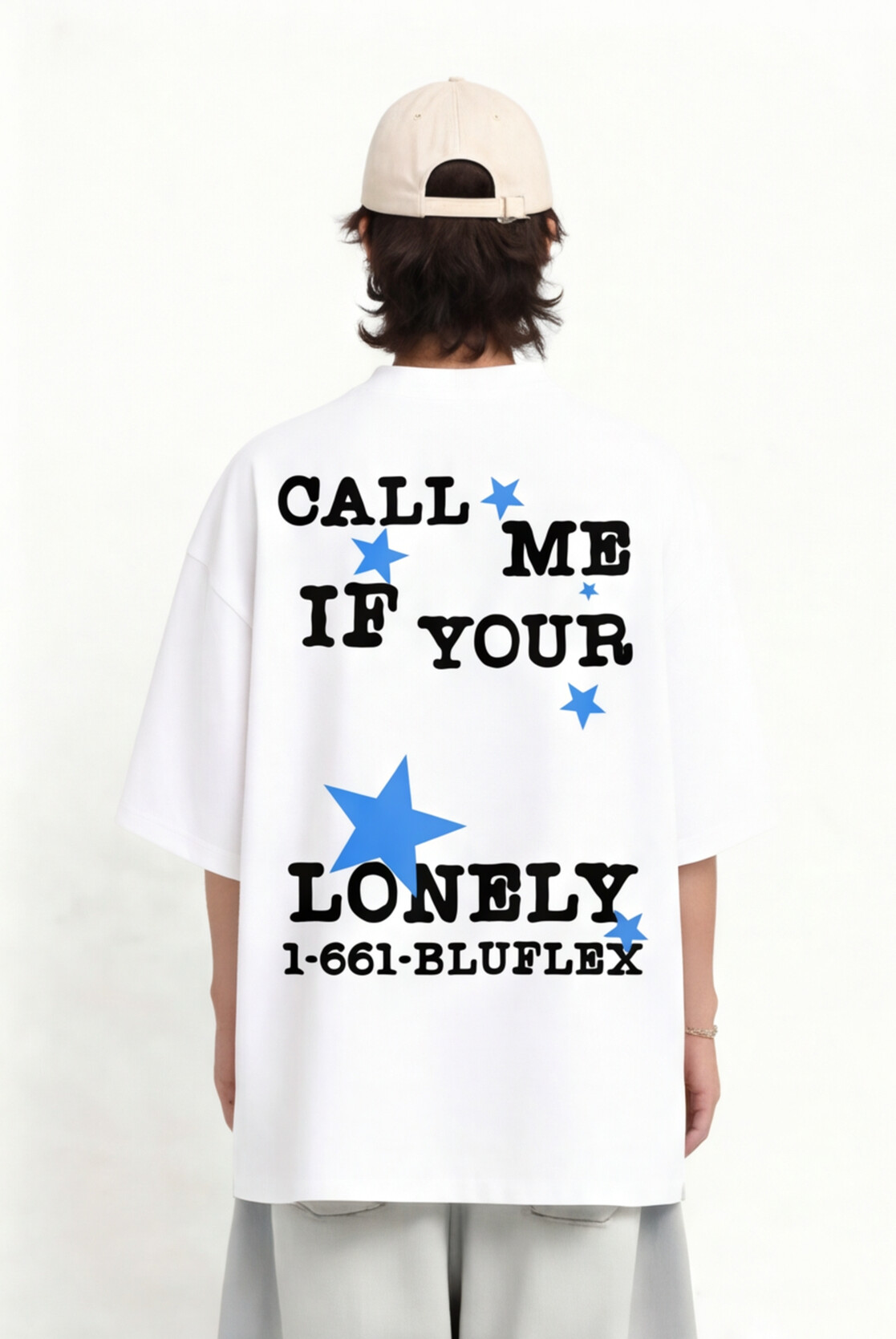 Call Me If You're Lonely" Oversized Graphic T-Shirt — White