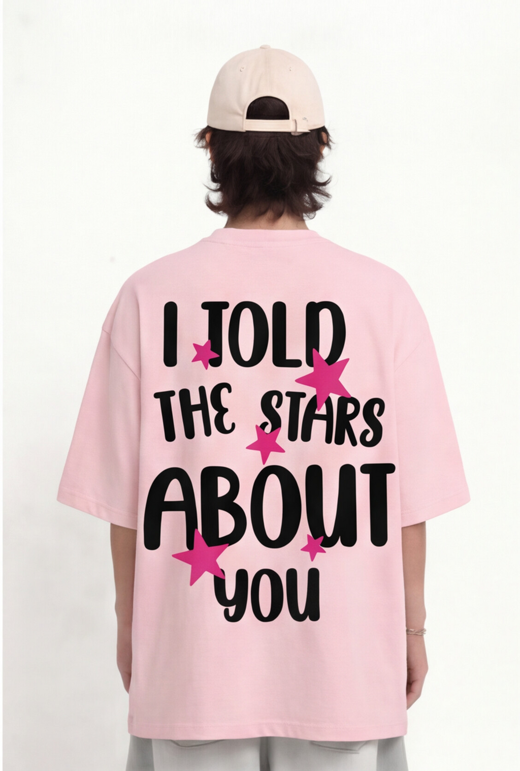 I Told the Stars About You" Oversized Graphic T-Shirt — Baby Pink
