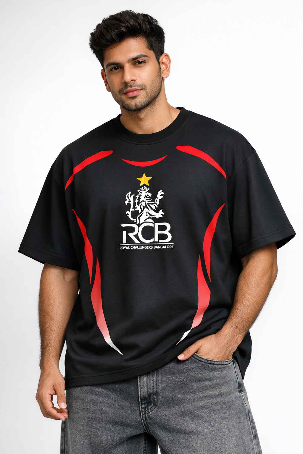 RCB Royal Challengers Bangalore Oversized Fan Jersey T-Shirt | Virat #18 | Black