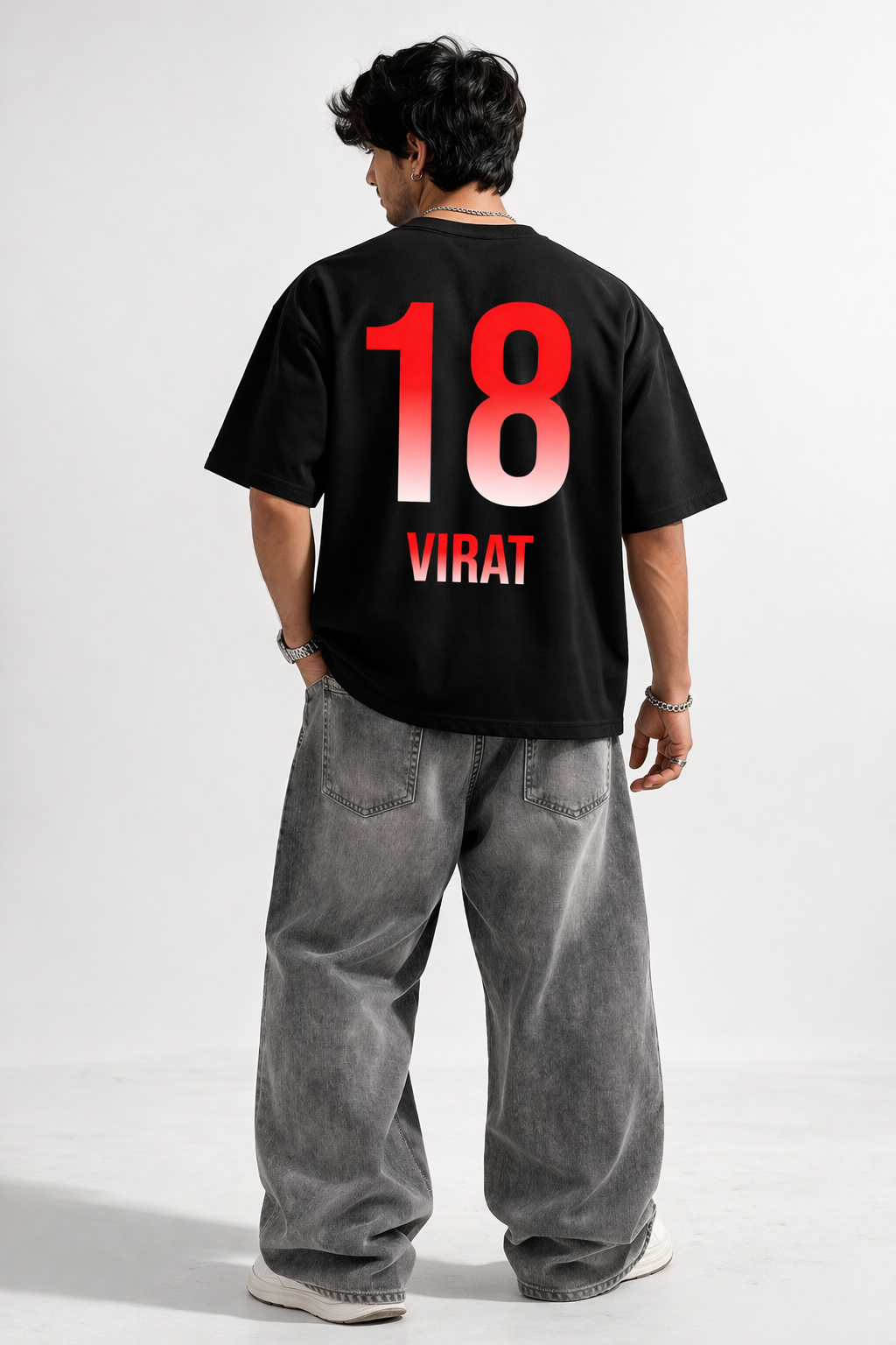 RCB Royal Challengers Bangalore Oversized Fan Jersey T-Shirt | Virat #18 | Black