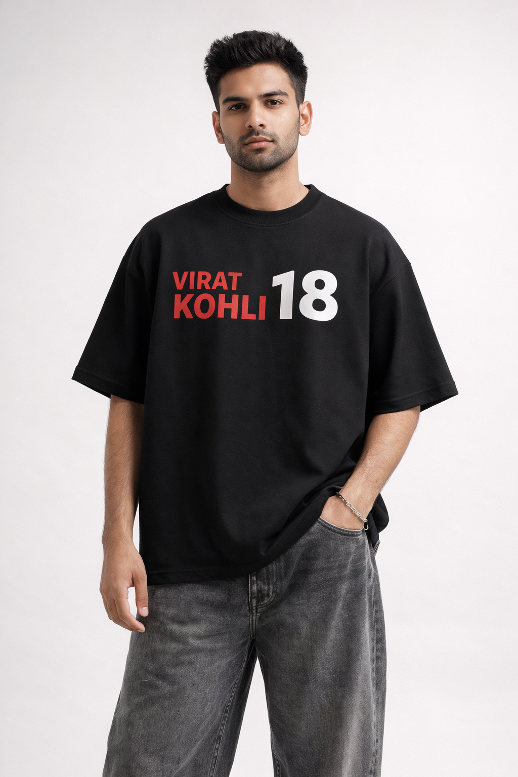 Virat Kohli #18 "God's Plan Baby" Champions Trophy 2025 Oversized Graphic T-Shirt | Black