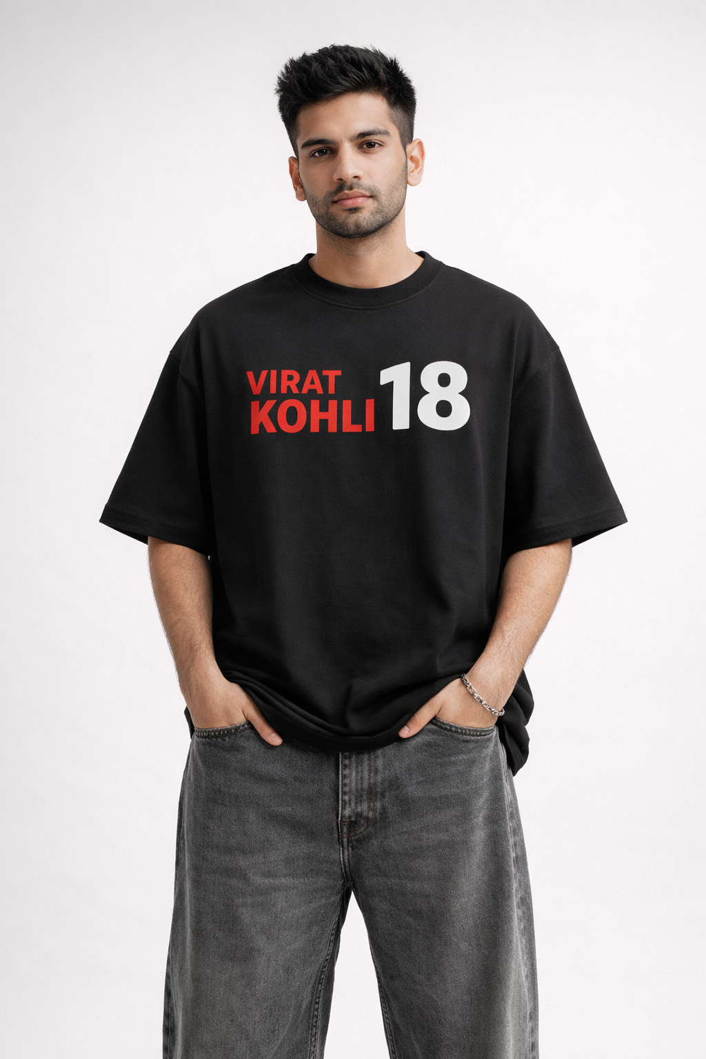 Virat Kohli #18 "God's Plan Baby" Champions Trophy 2025 Oversized Graphic T-Shirt | Black